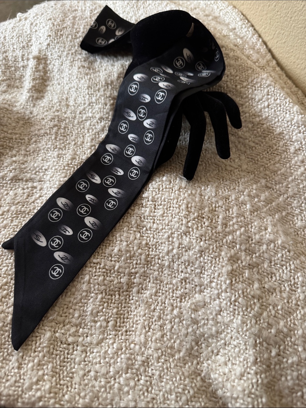 CC Black and White Silk Scarf Tie